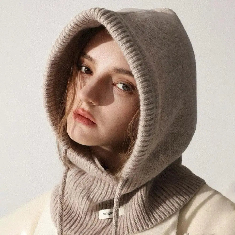 Australia Wool Balaclava Hat Winter Knitted Hooded Caps Outdoor Warm One-Piece Neck Collar Beanies