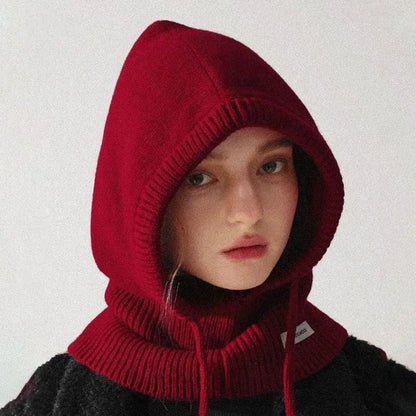 Australia Wool Balaclava Hat Winter Knitted Hooded Caps Outdoor Warm One-Piece Neck Collar Beanies