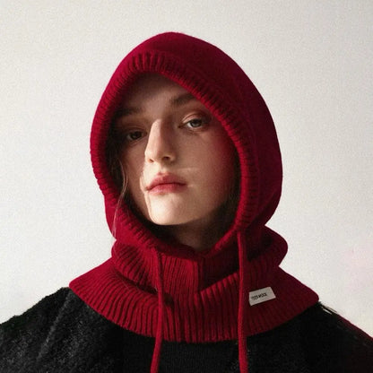 Australia Wool Balaclava Hat Winter Knitted Hooded Caps Outdoor Warm One-Piece Neck Collar Beanies