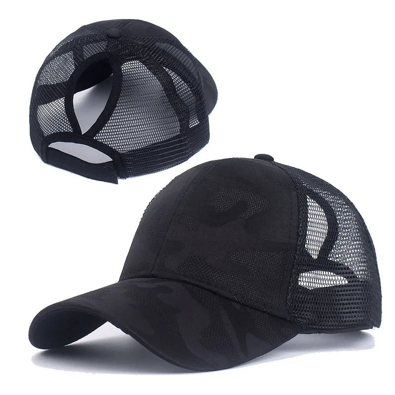 Camouflage Mesh Trucker Cap – Women's Ponytail Baseball Hat