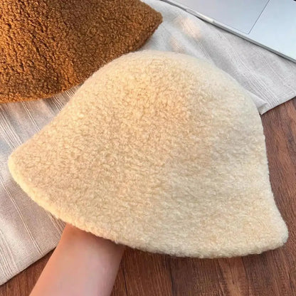 Autumn Winter Wool Bucket Hat Women Fashion Vintage Rabbit Fur Fisherman Hat