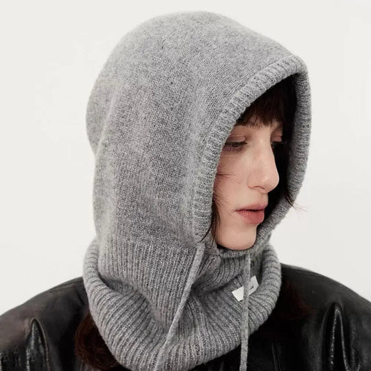 Australia Wool Balaclava Hat Winter Knitted Hooded Caps Outdoor Warm One-Piece Neck Collar Beanies