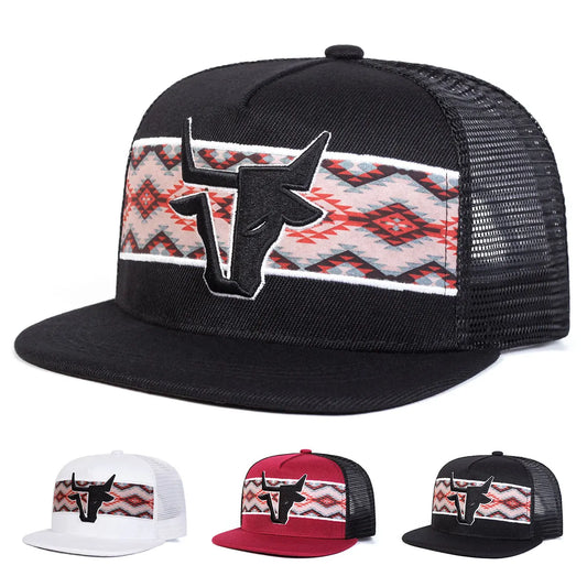 Unisex Bull Head Embroidery Mesh Baseball Cap Adjustable Summer Hip Hop Hat