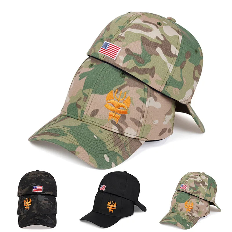 Unisex Forked Wolf Embroidery Snapback Camouflage Baseball Cap Adjustable Casual Sun Hat