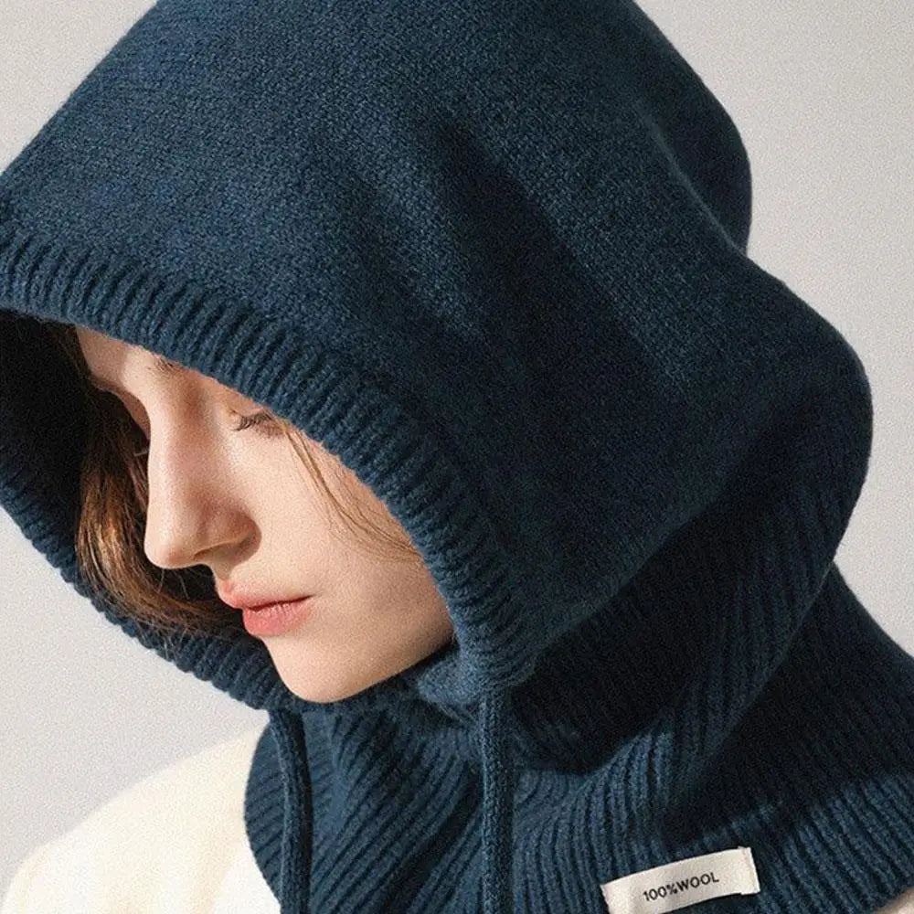 Australia Wool Balaclava Hat Winter Knitted Hooded Caps Outdoor Warm One-Piece Neck Collar Beanies