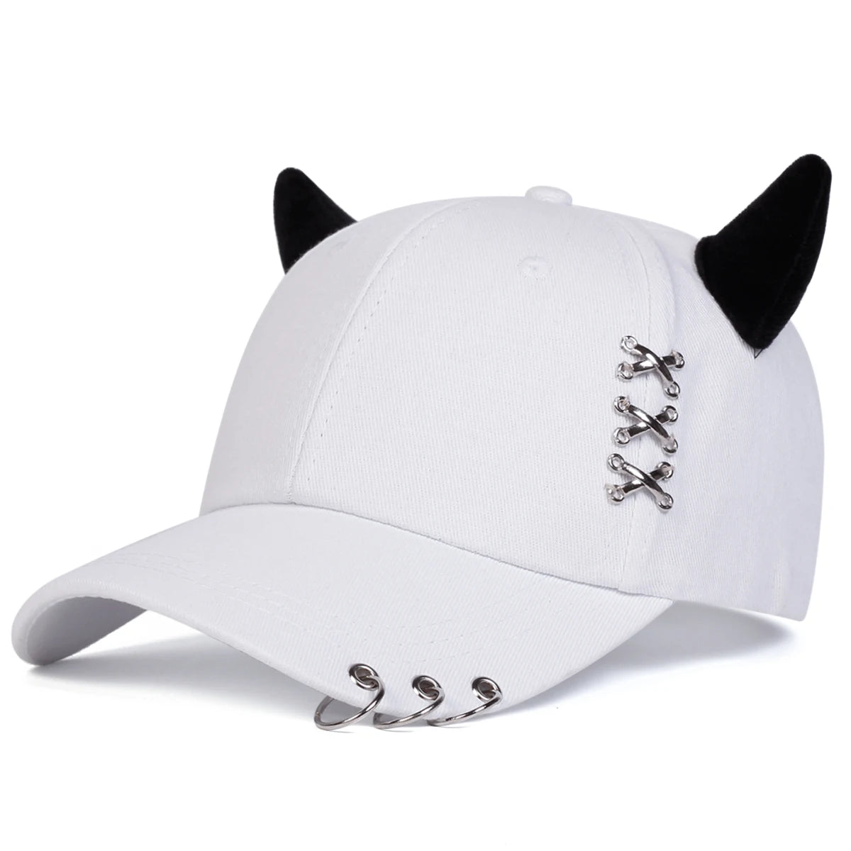 Unisex Bull Horn Iron Ring Baseball Cap Adjustable Casual Sun Hat Spring Autumn