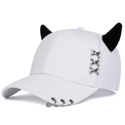 Unisex Bull Horn Iron Ring Baseball Cap Adjustable Casual Sun Hat Spring Autumn