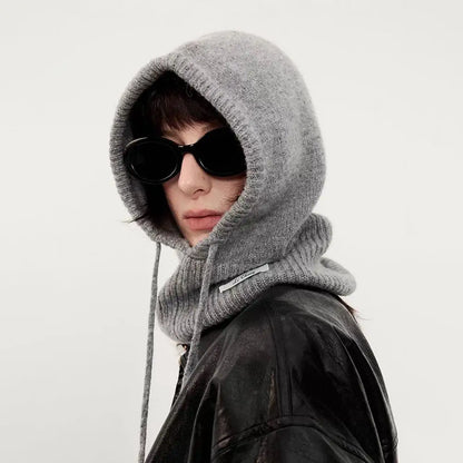 Australia Wool Balaclava Hat Winter Knitted Hooded Caps Outdoor Warm One-Piece Neck Collar Beanies