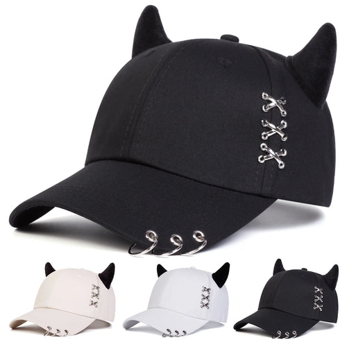 Unisex Bull Horn Iron Ring Baseball Cap Adjustable Casual Sun Hat Spring Autumn