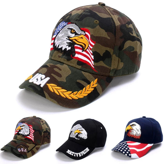 Bald Eagle & American Flag Baseball Cap – Unisex Patriotic 3D Embroidery Snapback Hat