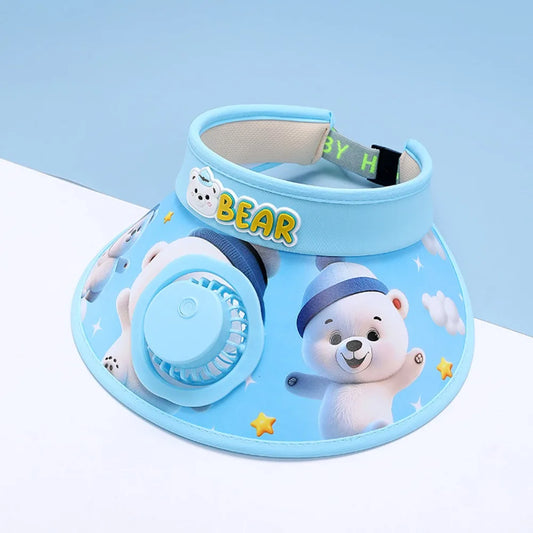 Animal Patterns Sun Hat with Electric Fan Large Area USB Charging Fan Hats