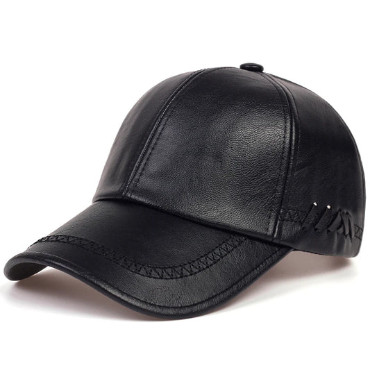 Winter Leather Baseball Cap Men Snapback Warm Black Adjustable Hat Unisex