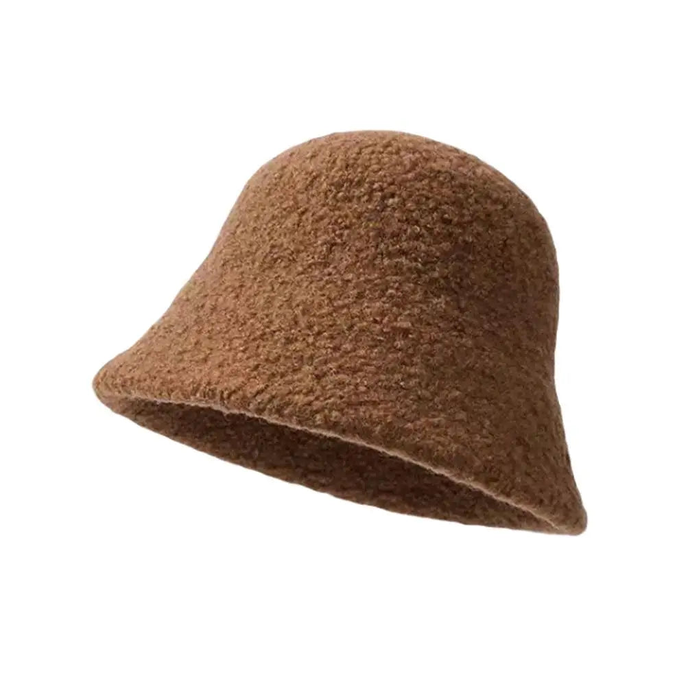 Autumn Winter Wool Bucket Hat Women Fashion Vintage Rabbit Fur Fisherman Hat
