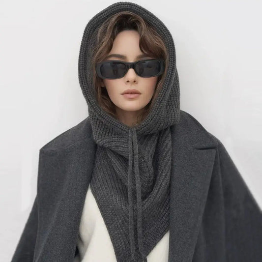 Autumn Winter Balaclava Hat Scarf For Women Casual Knitted Hooded Caps