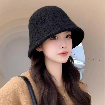 Autumn Winter Wool Bucket Hat Women Fashion Vintage Rabbit Fur Fisherman Hat