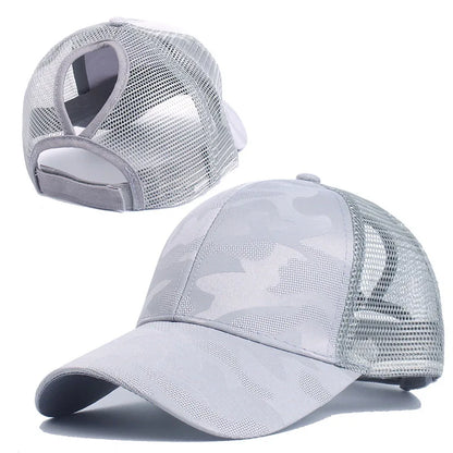 Camouflage Mesh Trucker Cap – Women's Ponytail Baseball Hat