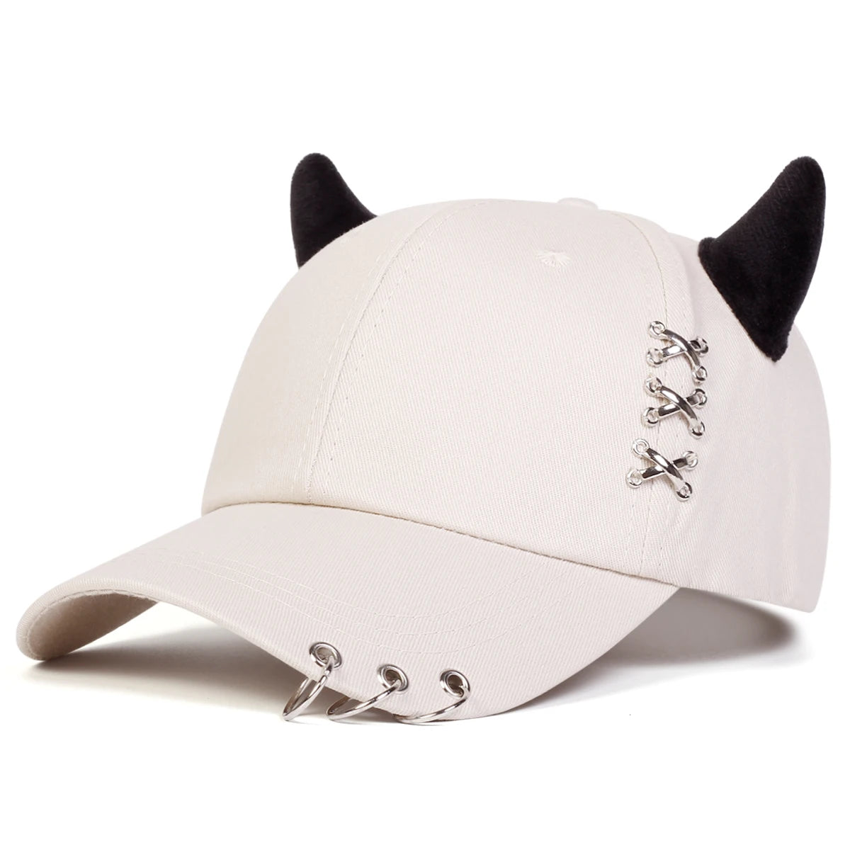 Unisex Bull Horn Iron Ring Baseball Cap Adjustable Casual Sun Hat Spring Autumn