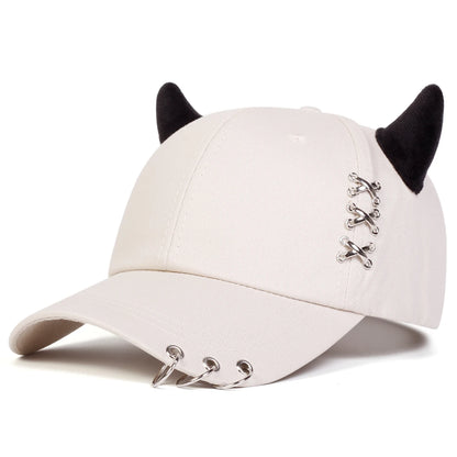 Unisex Bull Horn Iron Ring Baseball Cap Adjustable Casual Sun Hat Spring Autumn