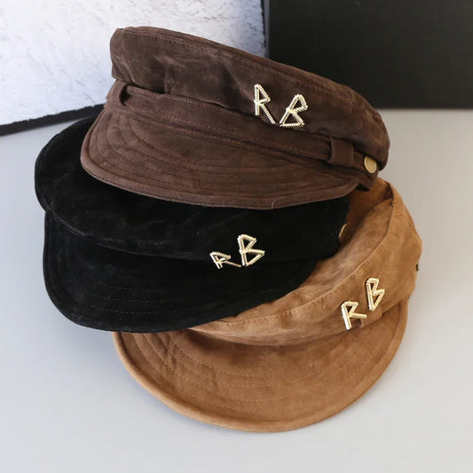 Autumn Winter Suede Military Cap Women Letter RB Design Fashion Painter Hat