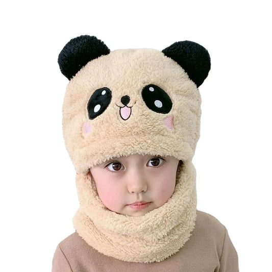 Autumn and Winter Cute Cartoon Two Piece Set Double Layer Wool Scarf Hat