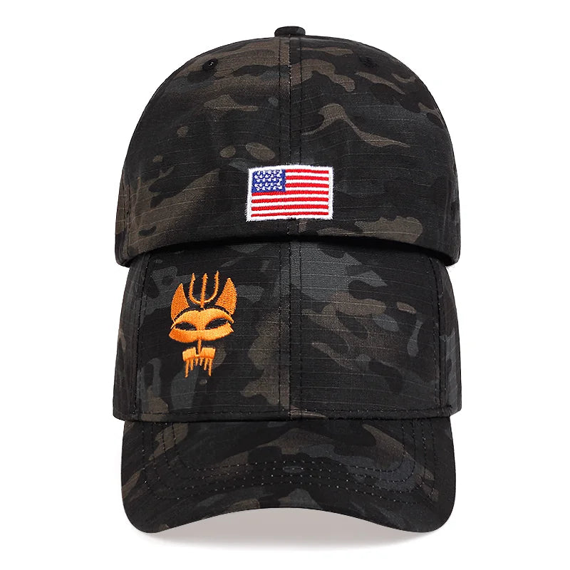 Unisex Forked Wolf Embroidery Snapback Camouflage Baseball Cap Adjustable Casual Sun Hat