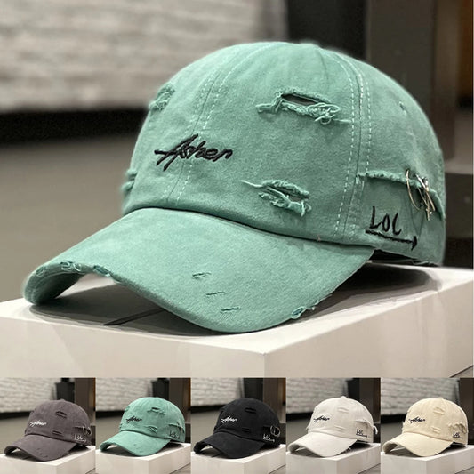 Unisex Asher Embroidery Perforated Baseball Cap Adjustable Casual Sun Hat Spring Autumn