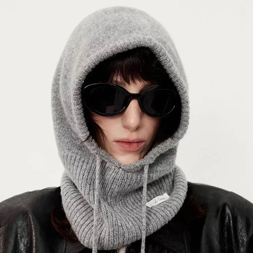 Australia Wool Balaclava Hat Winter Knitted Hooded Caps Outdoor Warm One-Piece Neck Collar Beanies