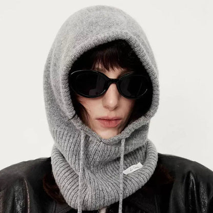Australia Wool Balaclava Hat Winter Knitted Hooded Caps Outdoor Warm One-Piece Neck Collar Beanies