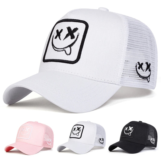 Unisex Smiley Face Embroidery Mesh Baseball Cap Adjustable Summer Hip Hop Hat