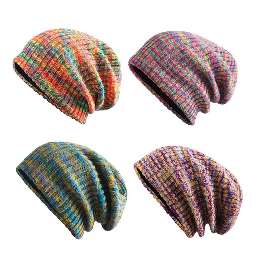 Autumn Winter Knitted Cap Rainbow Mixed-Color Casual Warm Beanie Hats