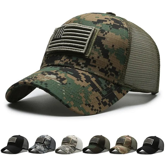 American Flag Camouflage Sticker Embroidered Baseball Cap Net Hat Men Outdoor Velcro Cap